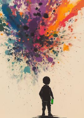 Boy and Colorful Graffiti Explosion