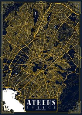 Athens City Map Greece Gold