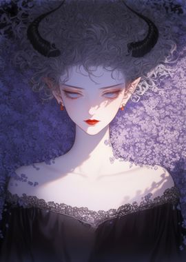 Demon Girl with Purple Flowers