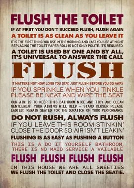 Flush the Toilet Sign - Flush The Toilet Funny WC