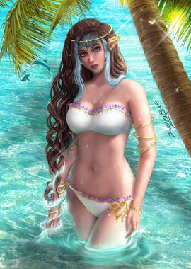 Magical Elf Mizuna with water Magic in White Bikini