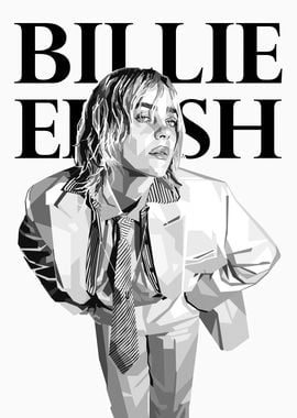 Billie Eilish Black and White Portrait Pop Art