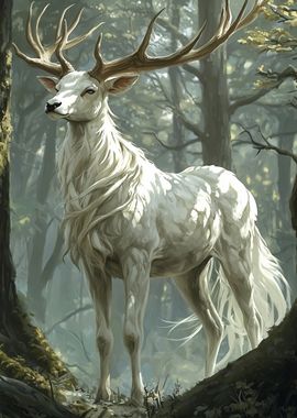 White Stag in Forest