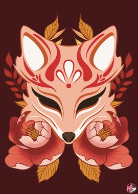 Kitsune Mask with Flowers