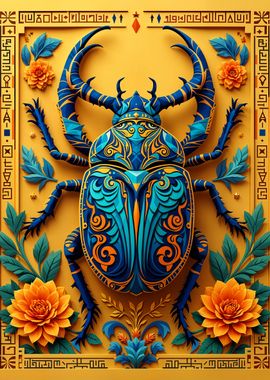 3D Ornate Beetle Pop UP Floral Illustration