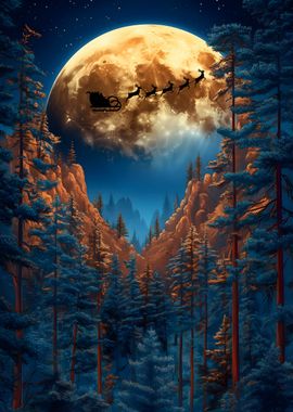 Santa's Flight Through Forest