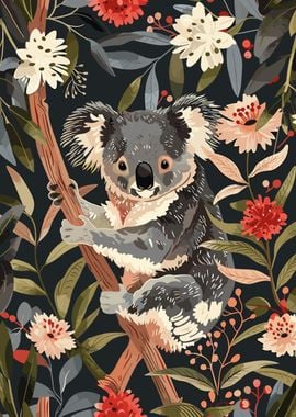 Koala in Floral Bush