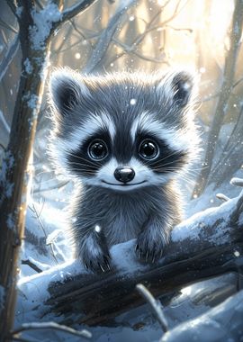 Cute Raccoon in Winter