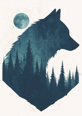 Wolf Silhouette with Forest