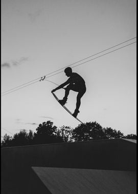 Youth Wakeboarder Black & White Silhouette Wakeboarding View