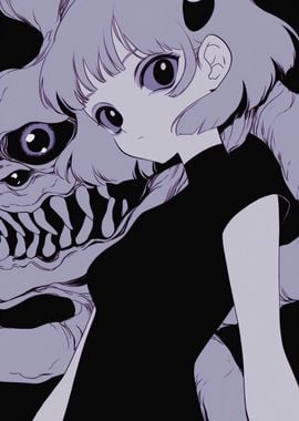 Anime Girl with Monster