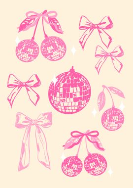 Pink Coquette Cherries and Disco Balls