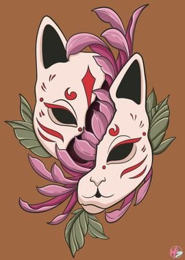 Kitsune Mask with Flowers