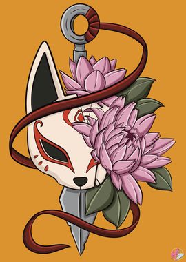 Kitsune Mask with Flowers