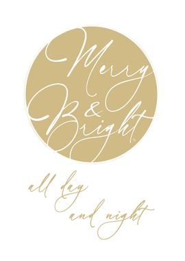 Merry & Bright Golden Elegant Xmas Wall Art