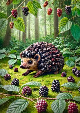 Hedgehog Covered in Blackberries