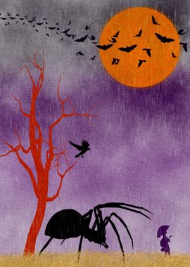 Halloween Night with a Giant Spider