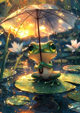 Frog with Umbrella in Rain