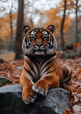 Tiger in Autumn Forest