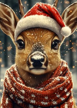 Fawn in Santa Hat