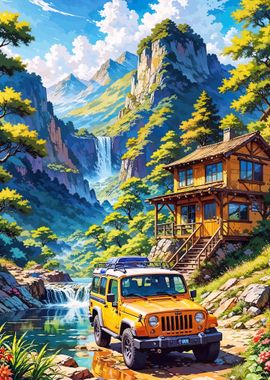 Jeep by Waterfall Cabin