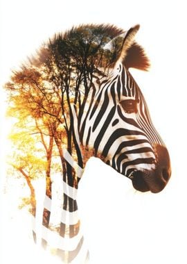 Zebra and Trees Double Exposure