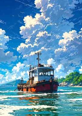 Tugboat Under Blue Sky