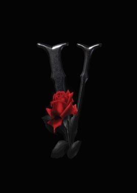 Black V with Red Rose