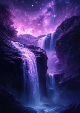 Purple Night Fantasy Waterfall 