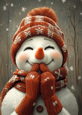 Smiling Snowman in Winter