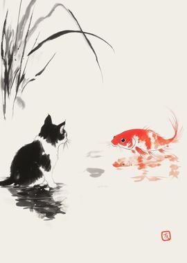 Cat and Koi