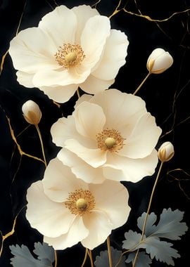 White Flowers on Black