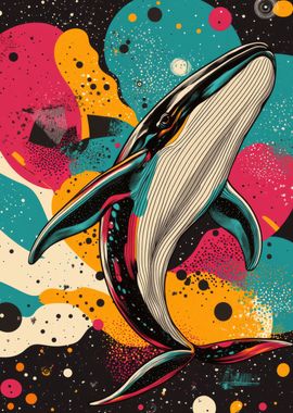 Whale in Space | Majestic Whale Pop Art | Vibrant and Dynamic Whale Design