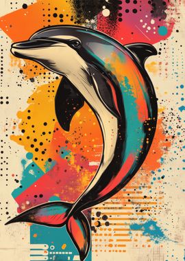 Dolphin Splash Art | Dynamic Dolphin Illustration | Modern Pop Art Marine Design