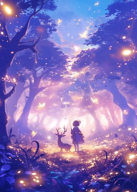 Anime Girl in Enchanted Forest