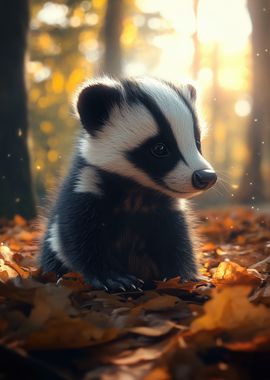 Cute Badger in Autumn