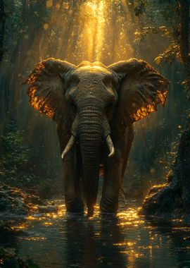 Elephant in Golden Forest