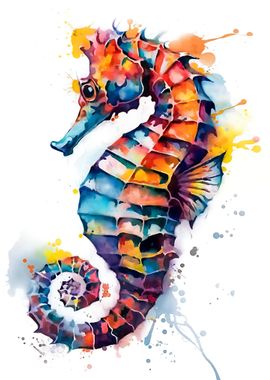 Colorful Seahorse Watercolor