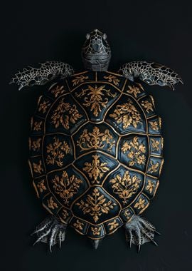 Gold & Black Turtle Sculpture