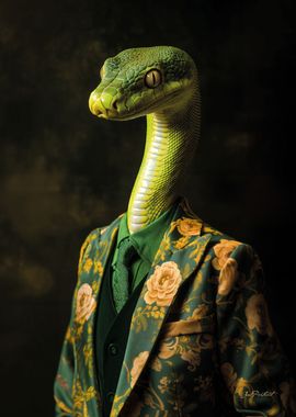 Portrait of Green Python in Suit