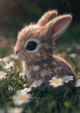 Cute Baby Bunny in Flowers