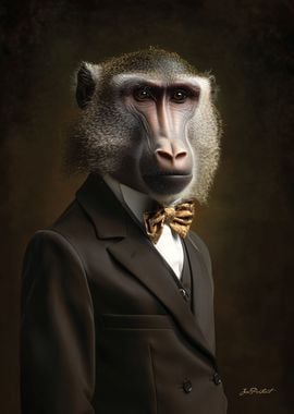 Portrait of an Olive Baboon in Suit