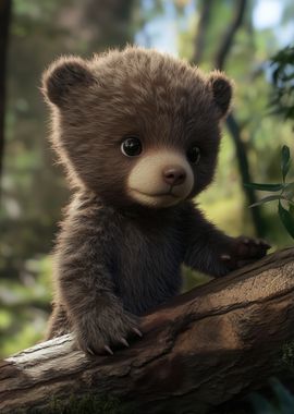 Cute Bear Cub in Forest