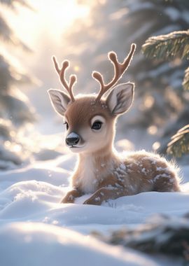 Deer Fawn in Winter Wonderland