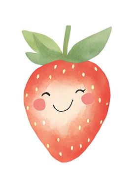 Smiling Strawberry Watercolor