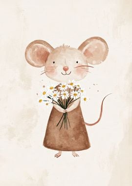 Cute Mouse with Flowers