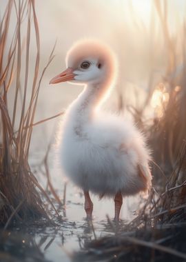 Baby Crane Bird in Golden Light