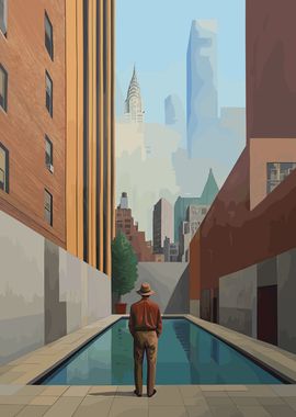 Man with Pool in City