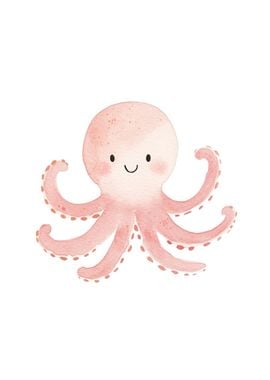 Cute Pink Octopus Illustration