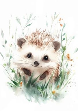 Cute Hedgehog In Grass